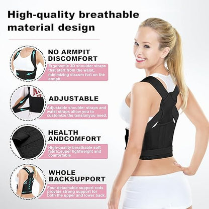 Posture Corrector for Women and Men,4 In 1 Adjustable Full Back Brace,Posture Braces Can Relieve Upper and Lower Back Pain, Shoulder Braces for Hunchback,Scoliosis, Lumbar Spine, Spine(Medium Black)