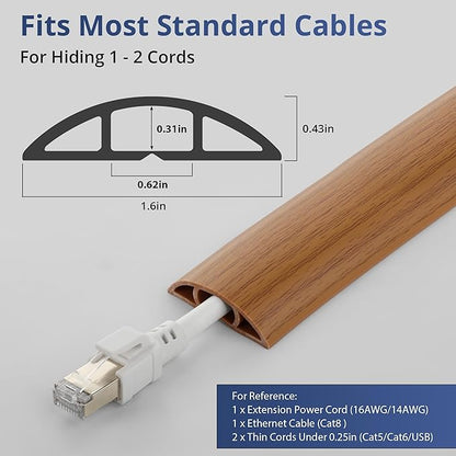 ZhiYo 3.6ft Cord Covers for Wires on Floor, Cord Hider Floor Hide Extension Cords, Soft PVC Cable Cover Cable Protector, Wire Cavity W0.62in H0.31in, Yellow Oak Wood