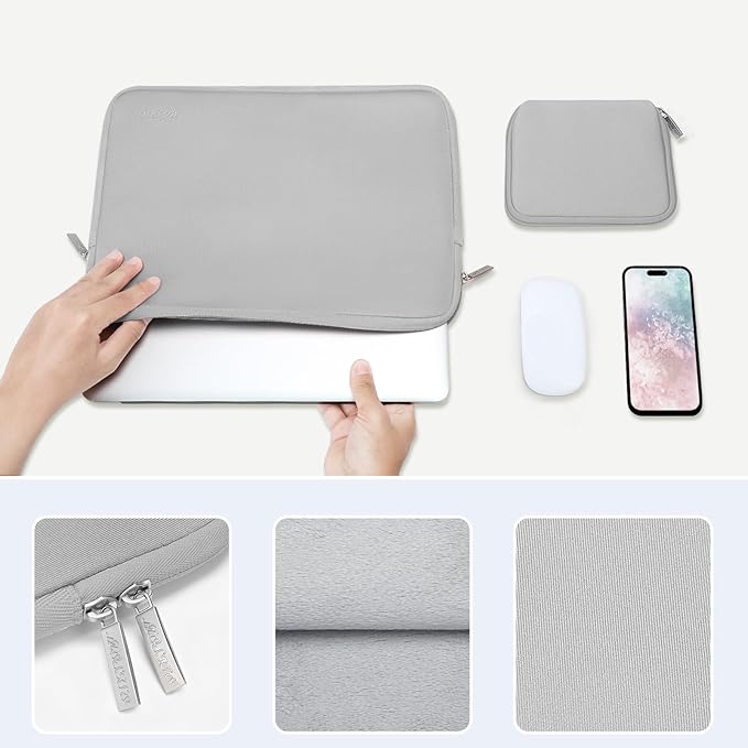 MOSISO Laptop Case 13.3 inch, 13-13.3 inch Laptop Sleeve Bag Compatible with MacBook Air/Pro 13/Pro 14 M5 M4 M3 M2 M1, HP Dell ASUS Lenovo, Neoprene Computer Sleeve Bag with Small Case, Light Gray