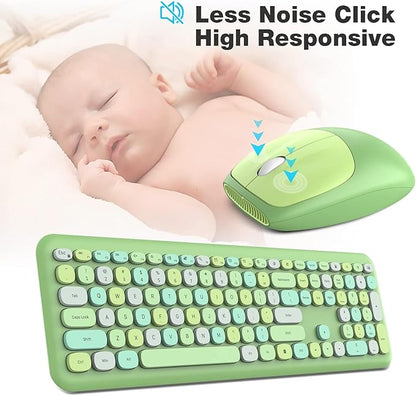 KNOWSQT Wireless Keyboard and Mouse Combo, Pale Green Full-Sized 2.4G Silent Keycap Colorful Keyboards, USB Dongle Plug Play, for Laptop, Windows, PC, Computer, Desktop