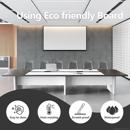 10FT Conference Table, Large Rectangular Seminar Meeting Table, Modern Conference Room Table with Cable Management & 2" Thickened DeskTop for Office Meeting (White + Grey, 118"L * 51"W * 30"H)