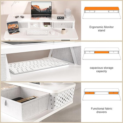 40 x 24 Inch Standing Desk with 2 Drawers, Easily Assembled Height Adjustable Desk, Ergonomic Sit to Stand Electric Desk for Home Office Workstation, White