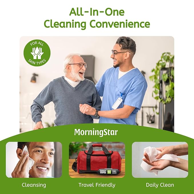 Adult Wipes for Elderly - 60 Wipes 1 Pack Thick Extra Large Disposable Washcloths for Adult Bathing & Shower Alternative No-Rinse - Lightly Scented XXL