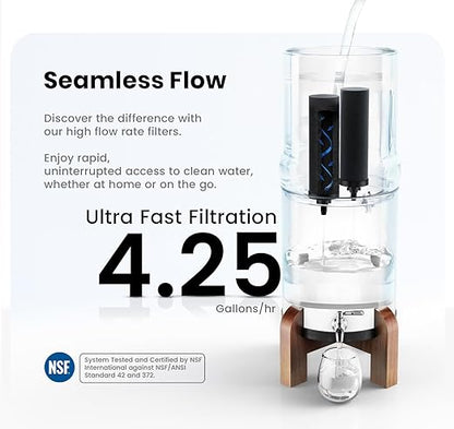 Gravity Water Filter System - 2.25 Gallons NSF Certified AISI 304 Stainless Steel Water Filter with 2 Smart Carbon Filters, 2 POSTreat Steel Fluoride Removal Elements & Free Stainless Steel Spigot