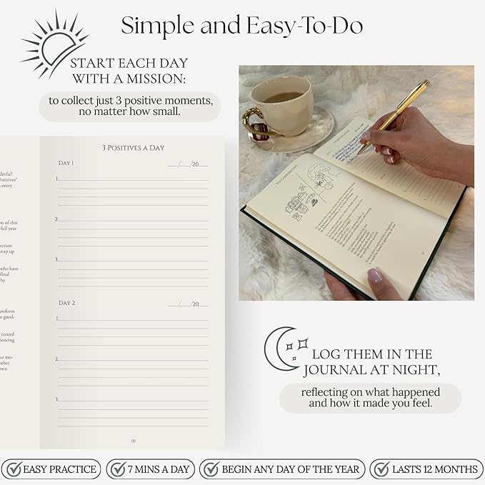 3 Positives a Day™ – One-Year Journal for Daily Mindfulness, Gratitude & Happiness | Therapist-Created | Evidence-Based Practice with Weekly Well-Being Tips | Undated I Gratitude Journal Gifts for Women & Men 2026