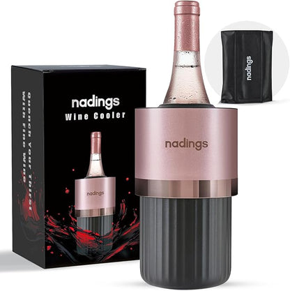 Wine Chiller for 750ml Bottles | Portable & Iceless, Keeps Wine/Champagne/Beer Cold 6+ Hours | Vacuum Insulated Stainless Steel | Ideal for Outdoor, Parties & Gifts – Rose Gold