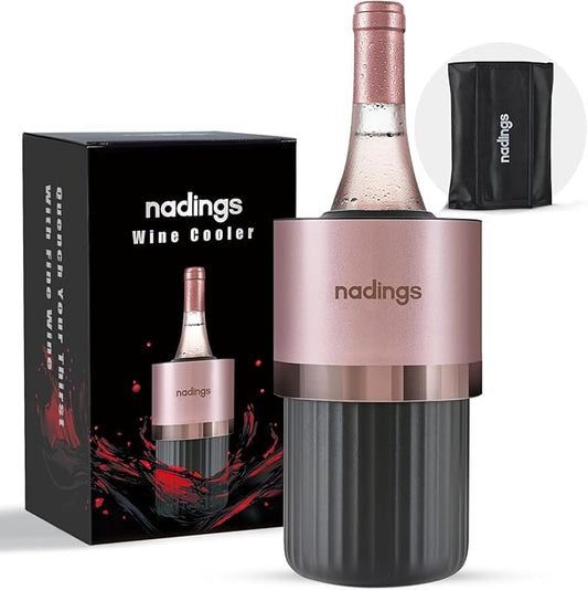 Wine Chiller for 750ml Bottles | Portable & Iceless, Keeps Wine/Champagne/Beer Cold 6+ Hours | Vacuum Insulated Stainless Steel | Ideal for Outdoor, Parties & Gifts – Rose Gold