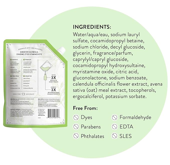 J.R. Watkins Gel Hand Soap Refill, Moisturizing Hand Wash, Alcohol-Free, Cruelty-Free, Aloe Green Tea, 34 Fl Oz, 3 Pack