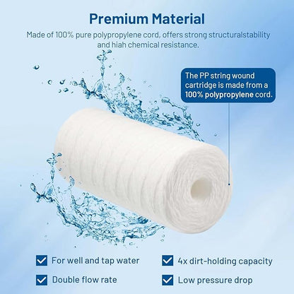20 Micron 10" x 4.5" Whole House String Wound Sediment Well Water Filter Cartridge Replacement for CW25-BBS, SWC-45-1020, WP25BB97P, RS24, SP-WP25-BB, WH-HD200-C (Pack of 3)