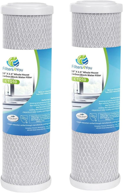 CFS – 2 Pack Carbon Block Water Filter Cartridges Compatible with Flow-Pur 8, WCBCS-975-RV Models – Removes Bad Taste & Odor – Whole House Replacement Filter Cartridge – 5 Micron