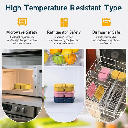 6 Pack Reusable Silicone Snack Containers with Lids, Mini Containers 2 Compartments, Portable Silicone Food Storage Box for Picnic, School, Office (6)