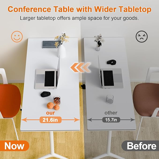 Conference Room Table, 55 Inch Folding Conference Tables with Wheels, Modern Office Meeting Table, Easy Flip & Nest Design, Rectangular Seminar Tables with Metal Frame for 2-24 People(A 8PCS)