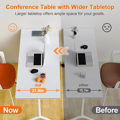Conference Room Table, 55 Inch Folding Conference Tables with Wheels, Modern Office Meeting Table, Easy Flip & Nest Design, Rectangular Seminar Tables with Metal Frame for 2-24 People(A 8PCS)