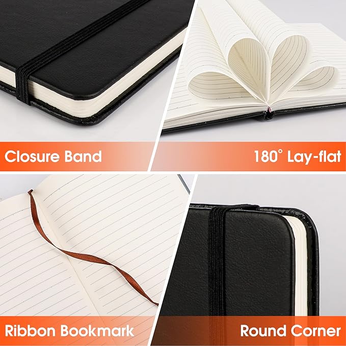 12 Pack Lined Journal Notebook for Work, 200 Pages, Medium 5.5 in x 8.3 in, A5 College Ruled, Hardcover Journaling Notebooks for Writing, Note Taking, Fit for Business Work School Home (Black)