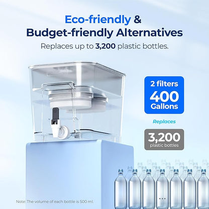 Waterdrop 40 Cup Dual Filter Dispenser, 8X Faster Filtration, 400-Gallon Lifespan, Water Filter Dispenser for Home/Office, 2 Replacements, 10X Longer Lifetime, Reduces Chlorine, PFOA/PFOS，White