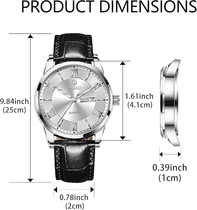 Mens Watches Luxury Dress Waterproof Leather Watch with Date Day Analog Quartz Large Number Wrist Watch Casual Classic Luminous Scales Big Face Easy Read Reloj para Hombre
