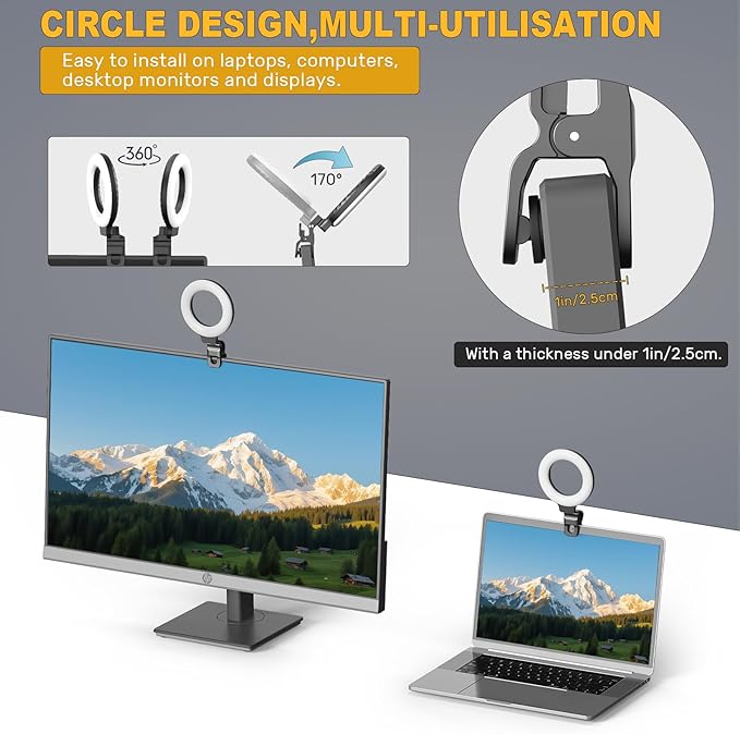 Ring Light for Video Conference Lighting,360°Adjustable,Portable LED Video Conference Lighting for Monitor,Laptop&Desktop Computer,Streaming Light for Zoom Meetings, Selfie Makeup, Video Calls