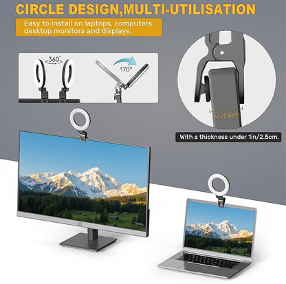 Ring Light for Video Conference Lighting,360°Adjustable,Portable LED Video Conference Lighting for Monitor,Laptop&Desktop Computer,Streaming Light for Zoom Meetings, Selfie Makeup, Video Calls
