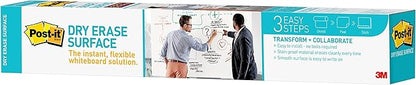 Post-it Dry Erase Whiteboard Film Surface for Walls, Doors, Tables, Chalkboards, Whiteboards, and More, Removable, Stain-Proof, Easy Installation, 3 ft x 2 ft Roll (DEF3x2)