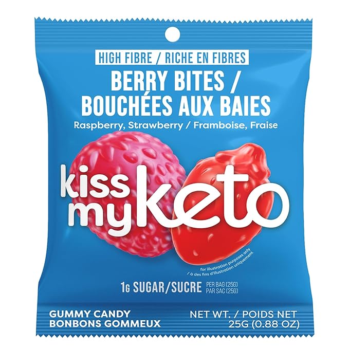 Kiss My Keto Sugar Free Gummies, Berry Bites 8-Pack – Satisfy Cravings while Staying in Ketosis – High Fiber, 7g Net Carbs, Non-GMO, Vegan, & Gluten-Free – Low-Calorie Vegan Candy