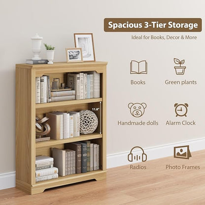 HIFYOBRO 3 Tier Bookshelf and Bookcase, 31.5" Wide Wooden Book Shelf, Freestanding Open Display Storage Bookshelves for Study Room, Home Office, Living Room