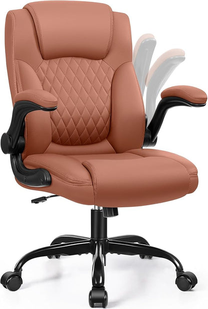 Leather Office Chair, PU Home Computer Desk Chairs with Ergonomic Back Support, 360°Swivel Free，Small Gaming Chair with Wheels and Adjustable Armrests, for Short People Use