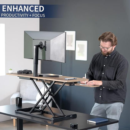 VIVO 48 inch Desk Converter, K Series, Height Adjustable Sit to Stand Riser, Dual Monitor and Laptop Workstation with Wide Keyboard Tray, Reclaimed Wood Top, Black Frame, DESK-V048KP
