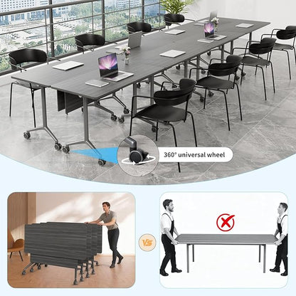Conference Table, Folding Conference Room Tables on Wheels, Modern Meeting Seminar Table Computer Desk, Boardroom Desk for Office Meeting Conference Room,White (8, 1915D, 63)