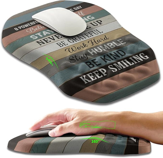 Ergonomic Slope Mouse Pad Wrist Support, Wrist Rest Mousepad for Carpal Tunnel Pain Relief with Massage Bulge and Slow Rebound Memory Foam (12x8 inch, Inspirational Quote)