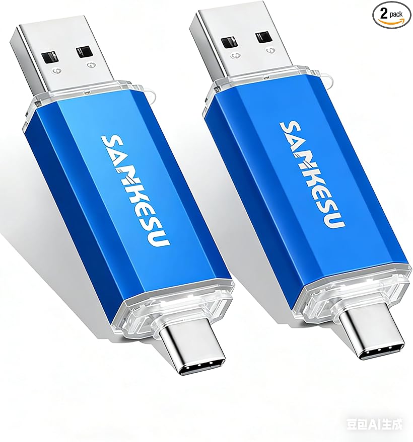 2 Pack 64GB USB C Flash Drive, Jump Drive USB-A & Type-C OTG Memory Stick, Dual Thumb Drive for PC/Laptop/Type C Cell Phone and Tablet (Blue)