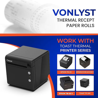 Thermal Printer Paper Roll for Toast TP200 Receipt Printer Point of Sale (12 rolls)