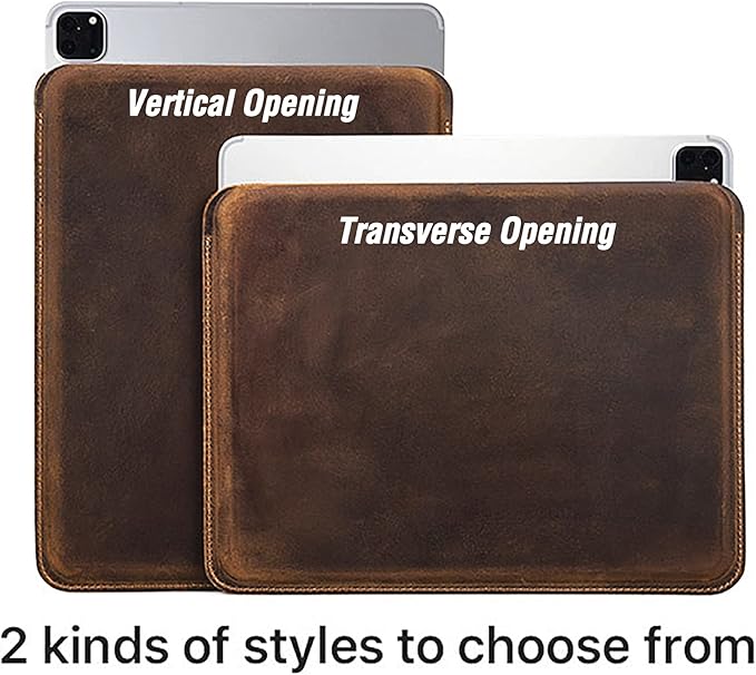 Top Grain Leather 12.9" Tablet Sleeve Slim Protector, Vintage Design, Fully Handmade, Compatible with 12.9" iPad Pro 3/4/5/6 Gen, Fits A2233 A2069 A2378 A2379 A2461 A2462, Coffee 12.9 Inch