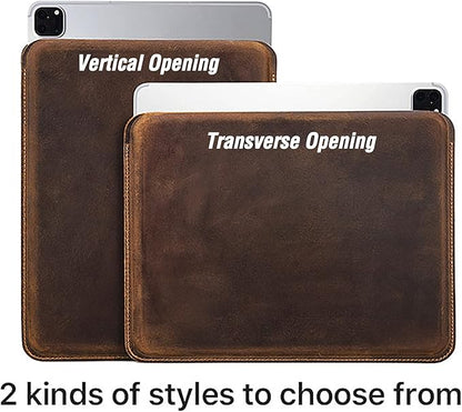 Top Grain Leather 12.9" Tablet Sleeve Slim Protector, Vintage Design, Fully Handmade, Compatible with 12.9" iPad Pro 3/4/5/6 Gen, Fits A2233 A2069 A2378 A2379 A2461 A2462, Coffee 12.9 Inch