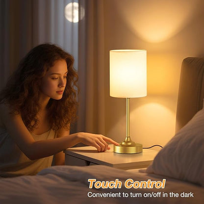 Touch Bedside Table Lamps for Bedroom - 3 Way Dimmable Gold Nightstand Lamp, Small Desk Lamp for Office, Living Room, Dorm Room, Reading