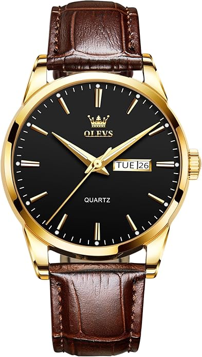 Men's Casual Leather Watch, Easy to Read Three-Hand Analog Stainless Steel Watches for Men, Minimalist Day Date Waterproof Luminous Mens Quartz Wristwatch