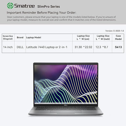 Smatree SlimPro Laptop Sleeve Case for 14 inch DELL Latitude 7440 Laptop or 2-in-1, Case with Swift-Access Accessory Pocket, Patented Super-Corner Design, Light Grey (S413LG)