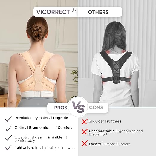 Vicorrect Posture Corrector for Women and Men, Adjustable Upper Back Brace for Clavicle Support and Providing Pain Relief from Neck, Shoulder, and Upper Back (Beige, Large/XLarge)