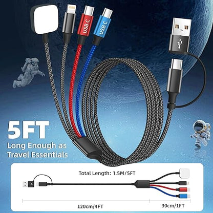 Dual Type-C Port 4 in 2 Multi Charging Cable for iWatch Charger/iPhone17/IP, Travel Charger Cruise Essentials 2026, USBA/USBC Cable for iWatch Ultra/SE/11-2, iPhone17-8, Pad, Car Accessories- 2Pcs 5FT