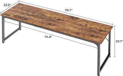 Huuger Computer Desk, 80 Inch Office Desk, Gaming Desk with Storage, Writing Desk Work Desk for Home Office, Study, Long Simple Desk, Large Legroom, Metal Frame, Rustic Brown