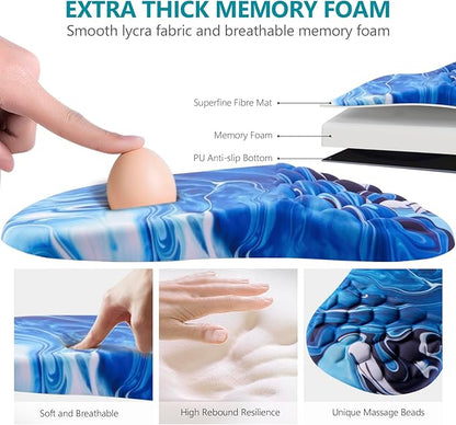 Mouse Pad Wrist Support, Ergonomic Mouse Pad with Wrist Rest, Comfortable Computer Mouse Pad for Laptop, Pain Relief Mousepad with Non-Slip PU Base Ocean Blue