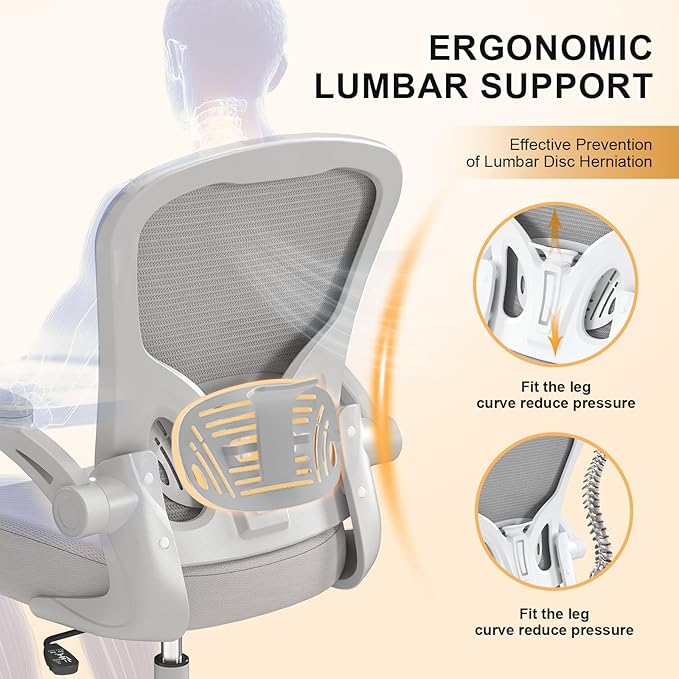 Synorla Office Chair, Ergonomic Desk Chairs 330LBS Capacity High Back Mesh Computer Chair with Flip-up Armrests, Comfy Work Chair with Adjustable Lumbar Support