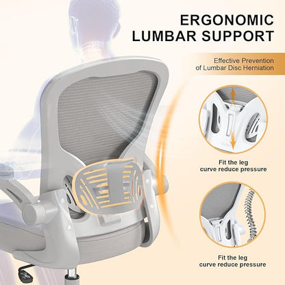 Synorla Office Chair, Ergonomic Desk Chairs 330LBS Capacity High Back Mesh Computer Chair with Flip-up Armrests, Comfy Work Chair with Adjustable Lumbar Support