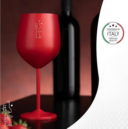 Gusto Nostro Valentine’s Day Gift Stainless Steel Wine Glass – 18 oz Red, Unbreakable Colorful Wine Glasses for Travel, Camping and Pool – Fancy Unique Metal Wine Glass for Outdoor, Picnics (Set of 2)