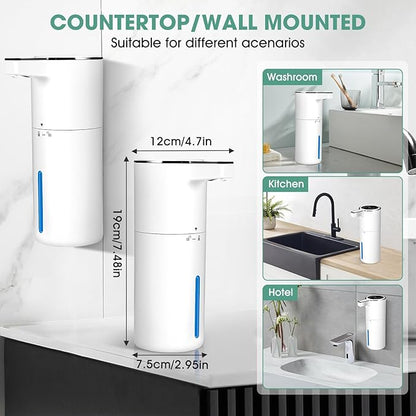 Touchless Automatic Liquid Soap Dispenser,2 Pack 13.5oz Smart Sensor Hand Wash Dispenser, USB Rechargeable & Adjustable for Bathroom Kitchen Sink, White