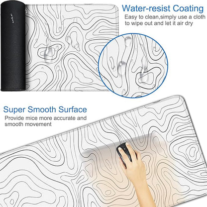 Extended Mouse Pad, 31.5x15.7 inch Large Gaming Computer Keyboard Mouse Mat, Water Resist Non-Slip Mousepad Rubber Base Long XXL Desk Mouse Pad for Work & Gaming, Office & Home, White Black Lines