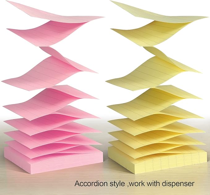 ZYTIN Pop Up Sticky Notes Lined 3x3 inch, Easy to Post Sticky Notes with Lines, 600 Sheet, Pink Purple Blue Yellow Green Orange Color, Office Accessories