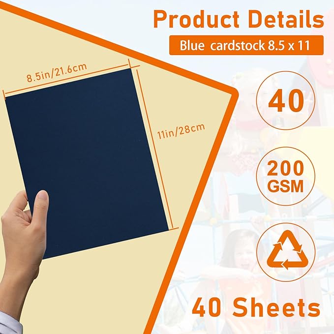 40 Sheets Navy Blue Cardstock 8.5 x 11 Copy Paper, 200gsm/75lb Heavyweight Paper Card Stock for Christmas DIY Making Cards, Wedding Invitations, Crafting, Memus, Greeting Cards