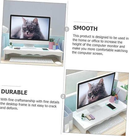 GALPADA Computer Monitor Heightened Stand with Keyboard Holder Desk Riser for Office and Home Use Ergonomic Screen Shelf with Strong Bearing Capacity Smooth Edges White Finish