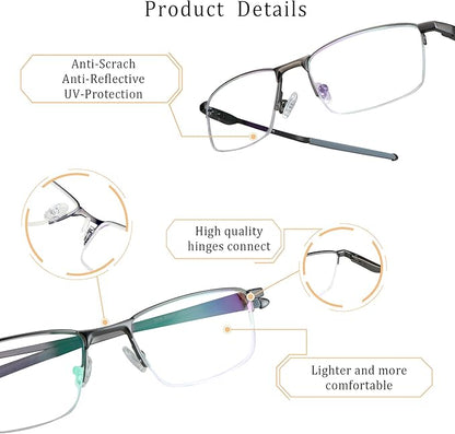 LifeArt Blue Light Blocking Glasses, Anti Eyestrain, Computer Reading Glasses, Gaming Glasses, TV Glasses for Women Men, Stylish Unisex Alloy Square Frame (Gray, No Magnification)