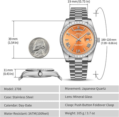 NIBOSI Men's Watches Analog Quartz Diamond Bezel Stainless Steel Dial Rose Gold Silver Watches for Men Waterproof Business Classic Dress Wrist Watch with Day Date